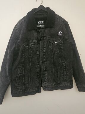 WRVE Waveriding Vehicles Men’s Black Denim Sherpa Lined Biker Jacket Skull Siz L
